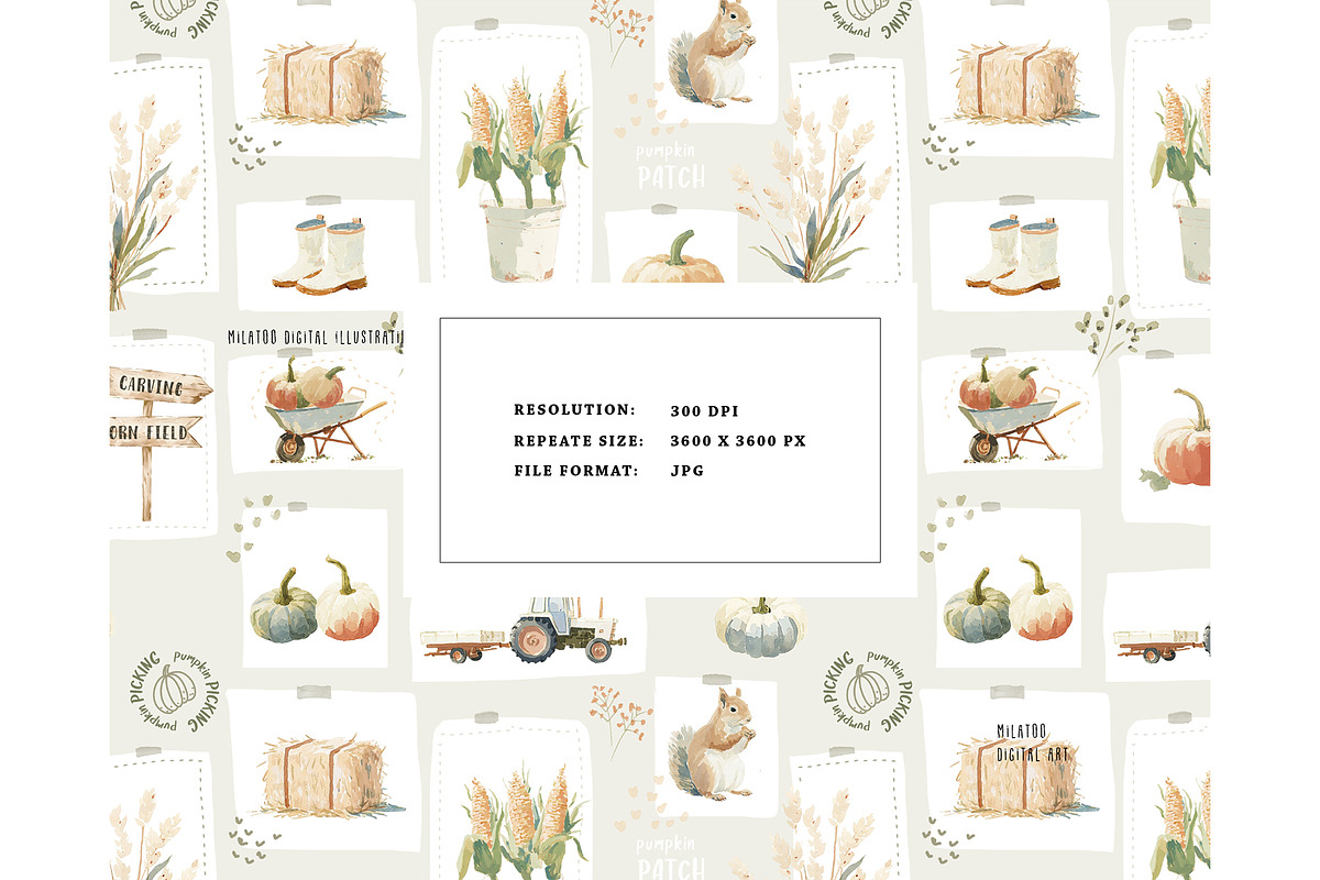 Pumpkin patch autumn harvest pattern, a Pattern Graphic by Milatoo (Photo 2 of 4)