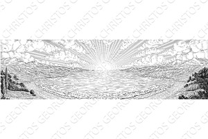 Bay Sea Coast Coastline Beach Cliffs, an Illustration by Christos Georghiou
