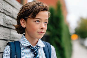Boy with a backpack and striped, a School & Education Photo by MistyDay