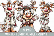 Winter Funny Reindeer Clipart, an Illustration by Libby Wishes (Thumbnail 1 of 5)
