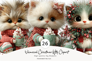 Whimsical Christmas Kitty Clipart, a Seasonal Illustration by CreationArt