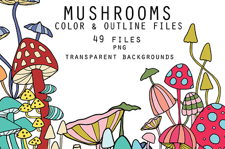 Mushrooms - color and outline