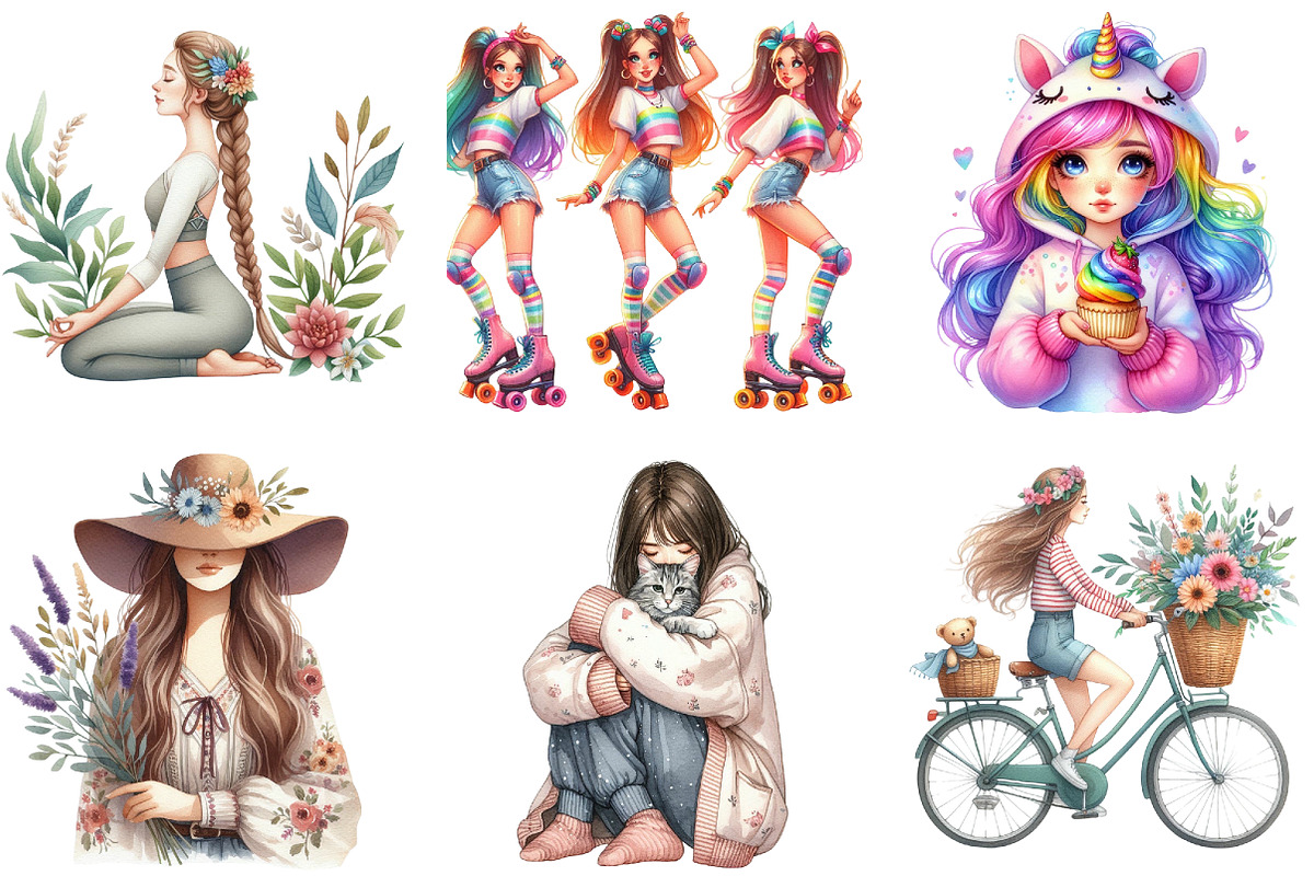 Girls Sublimation Clipart Bundle, an Illustration by DreamArtGraphic (Photo 4 of 5)