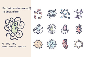 Viruses And Bacteria 12 Color Doodle