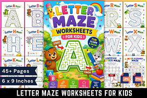 Letter Maze Worksheets for Kids, a Stationery Template by Designmela01