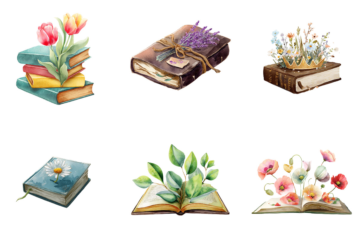 Watercolor Floral Books Clipart, an Illustration by DreamArtGraphic (Photo 2 of 5)