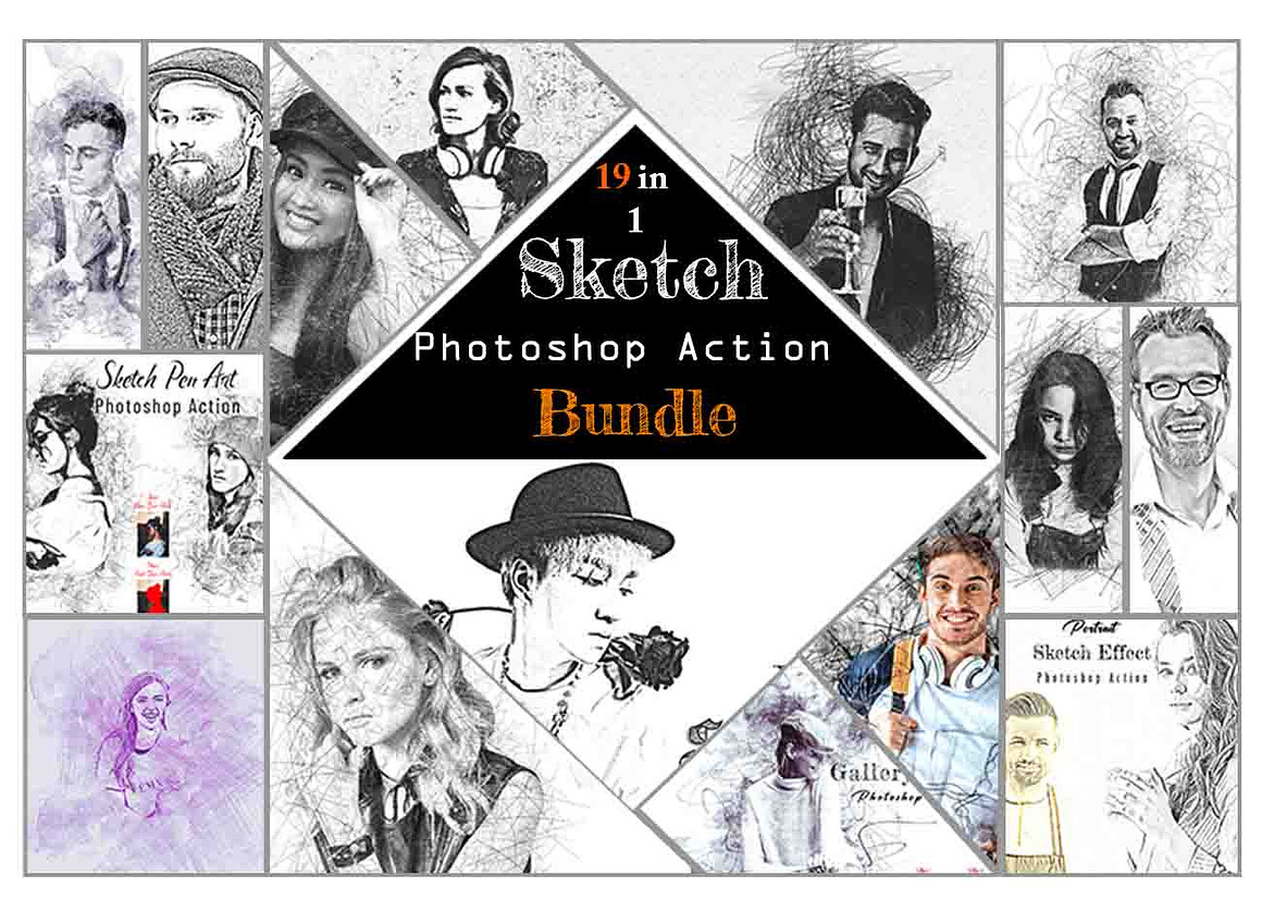 19 in 1 Sketch PS Action  Bundle, an Action Add-On by Studio Retouch (Photo 1 of 26)