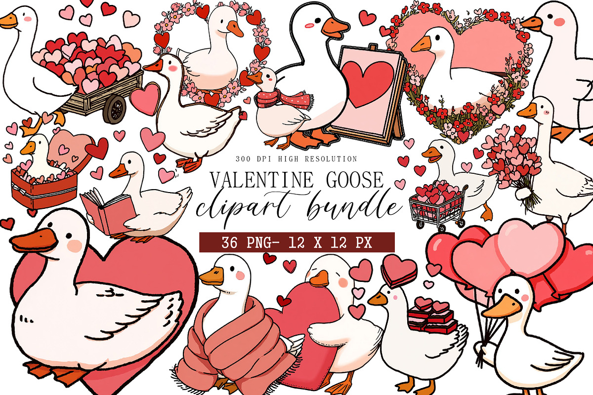 Watercolor Valentine Goose Clipart, an Illustration by DreamArtGraphic (Photo 1 of 4)