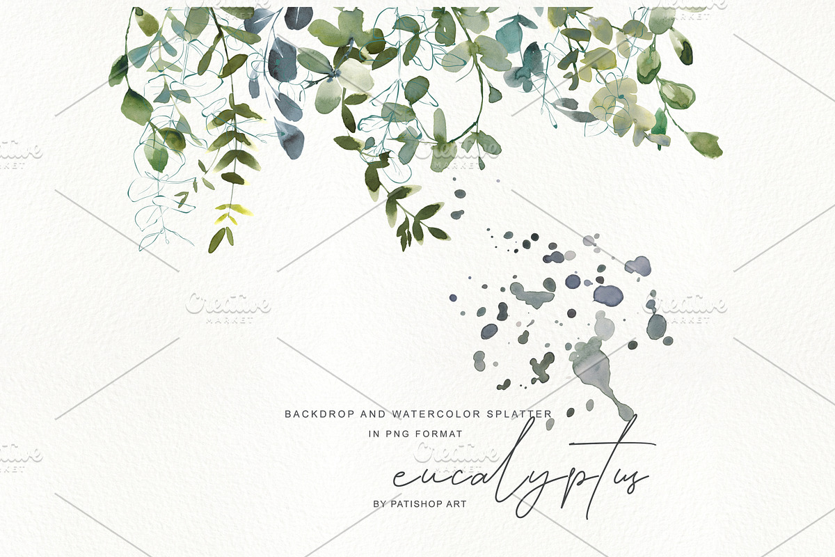 Watercolor Eucalyptus Clipart Set, an Illustration by Patishop Art