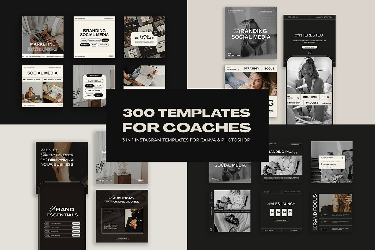 300 Instagram Templates for Coaches Canva and Photoshop