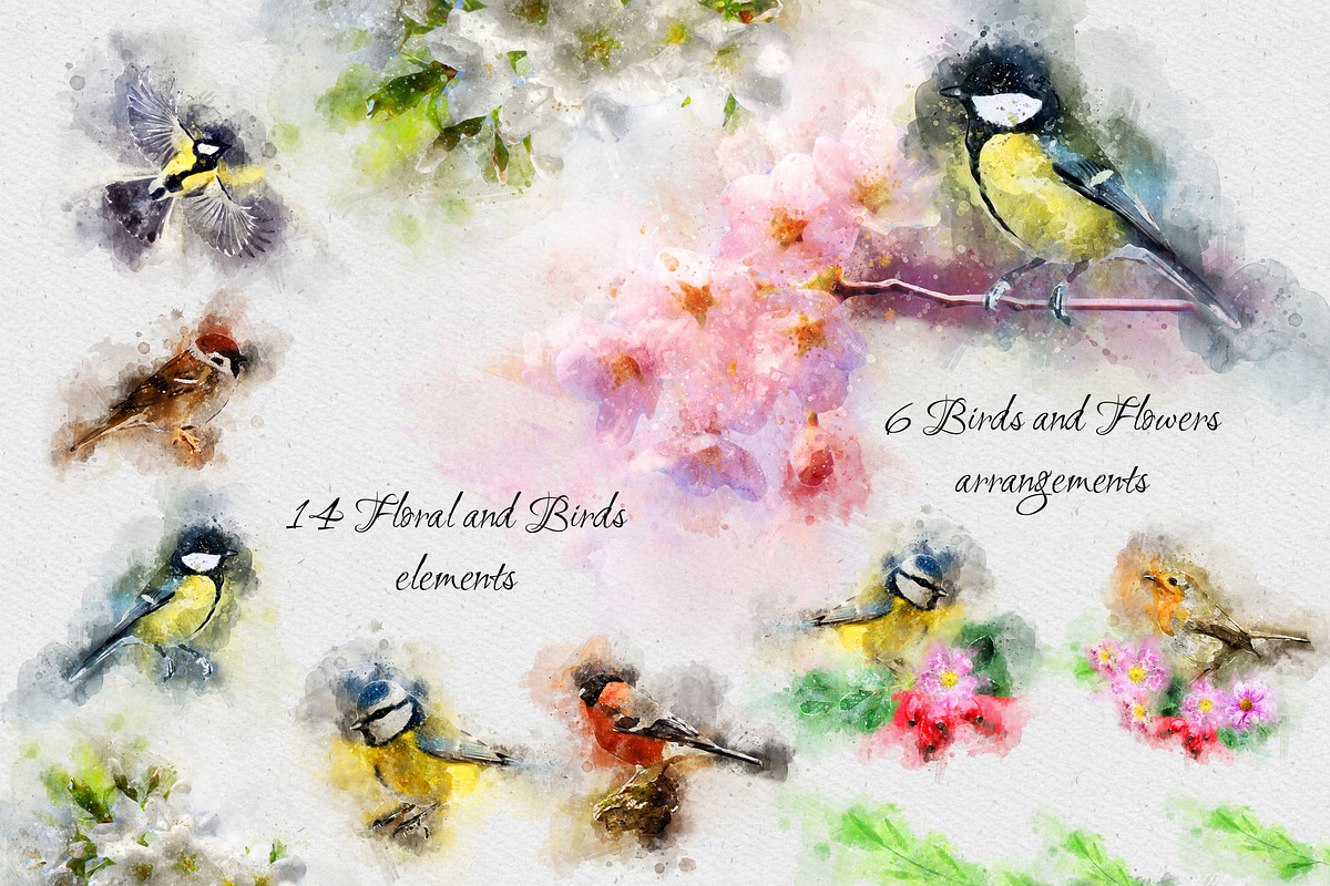 Boho Style Spray Watecolor Birds, an Illustration by PaperAndCrayons (Photo 3 of 6)
