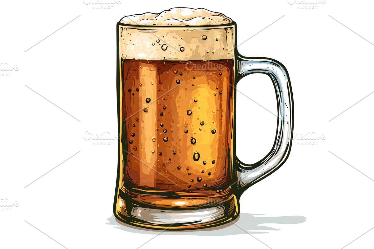 A glass of beer with bubbles on a, an Illustration by tilialucida