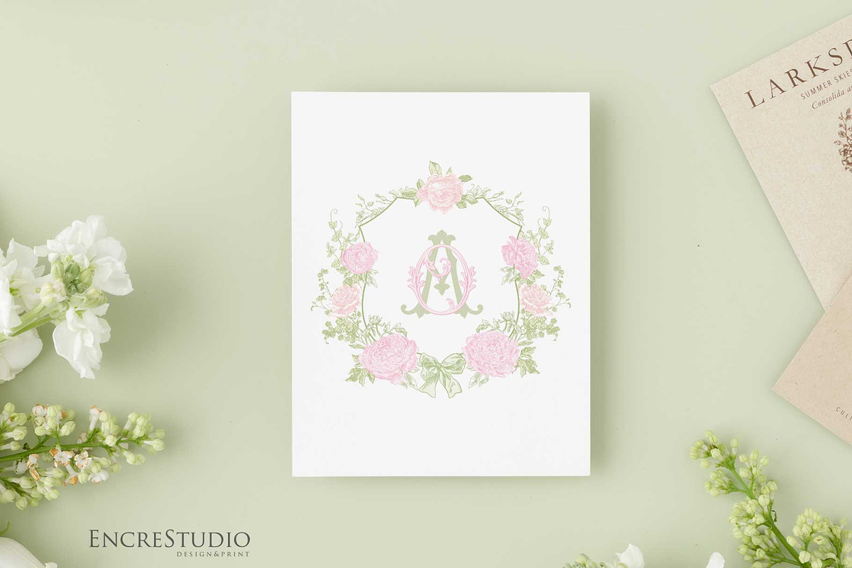 Peonies and roses wedding crest, a Decorative Illustration by Encre Studio (Photo 4 of 5)