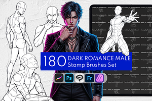 Dark Romance Male Procreate Stamps, a Brush Add-On by Selentaori Studio