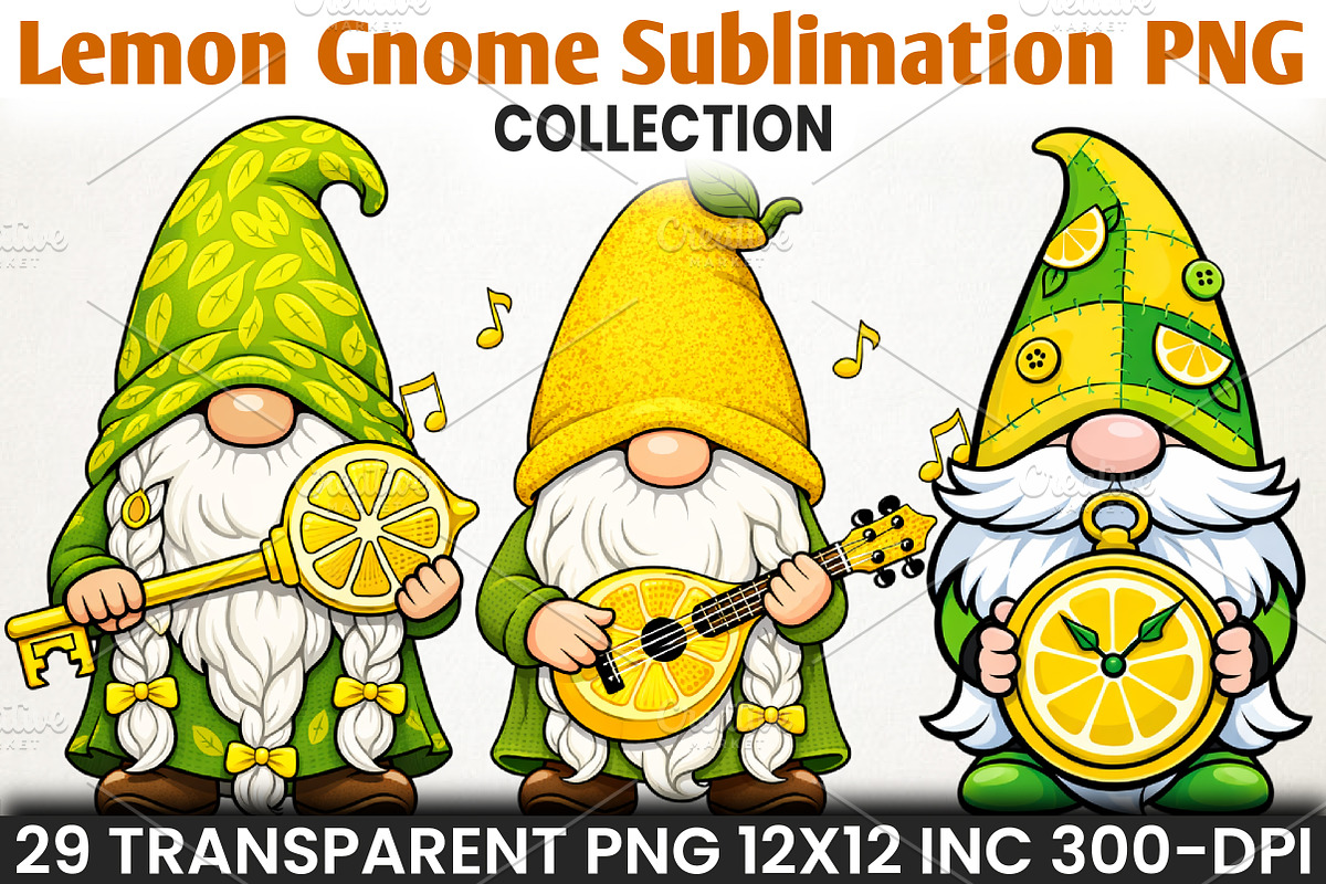 Lemon Gnome Sublimation Clipart, an Illustration by RobertsArt (Photo 1 of 5)