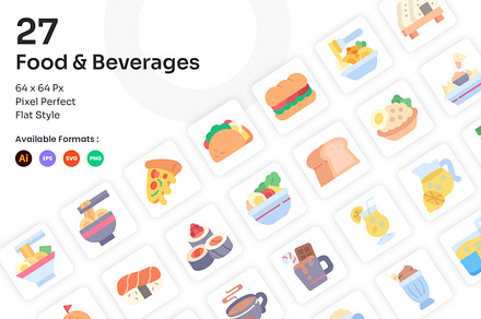 Food & Beverages Icons Set - Flat, an Icon by Kmg Design