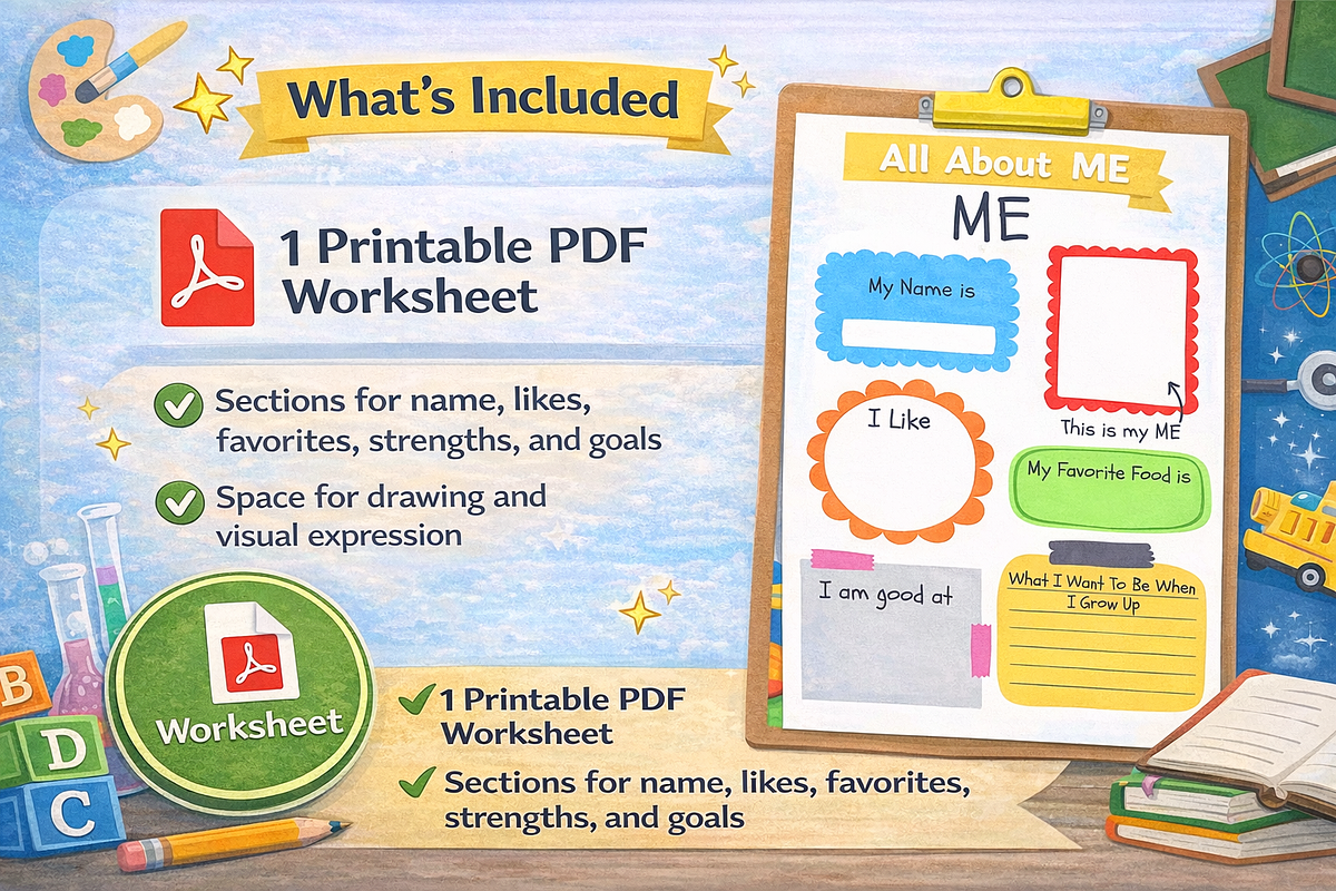 All About Me Printable Worksheet, an Education Illustration by MIRoots Design Studio (Photo 5 of 5)