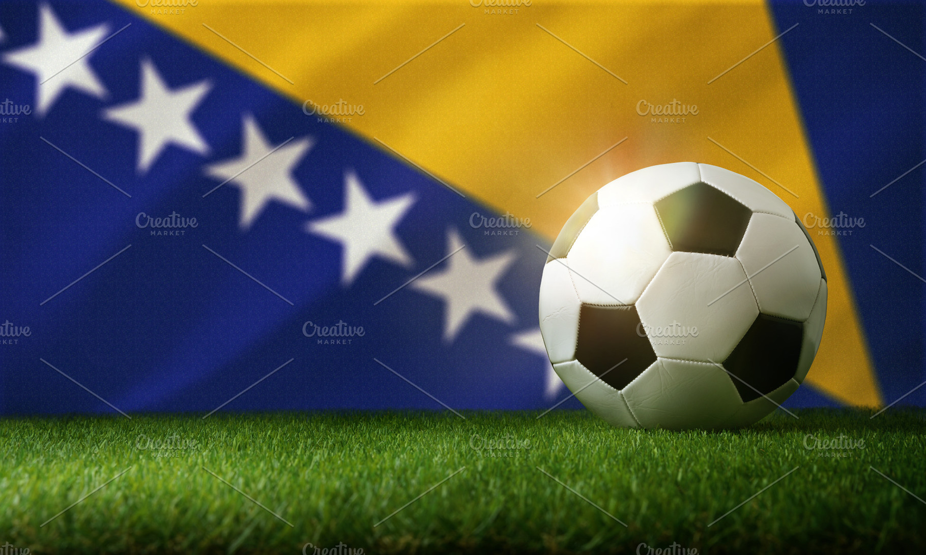 Soccer Ball on Bosnia Herzegovina Flag Grass Field, a Sports & Recreation Photo by Davizro's Market