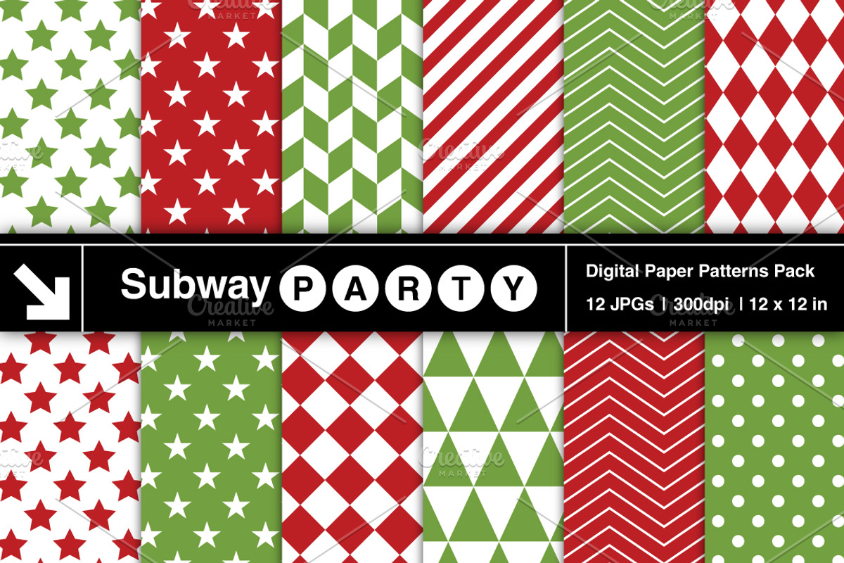 Xmas Red Green Geometric Papers