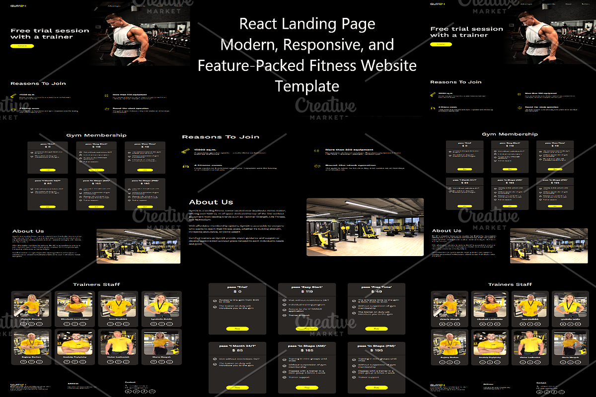 Gym-24 React Landing Page, a React Template by WebMasteryStudio (Photo 1 of 6)