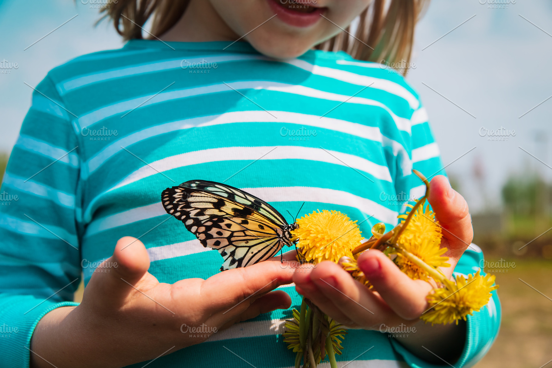 Cute girl looking at butterfy featuring girl, kid, and child, a Person Photo by Nadezhda_Prokudina