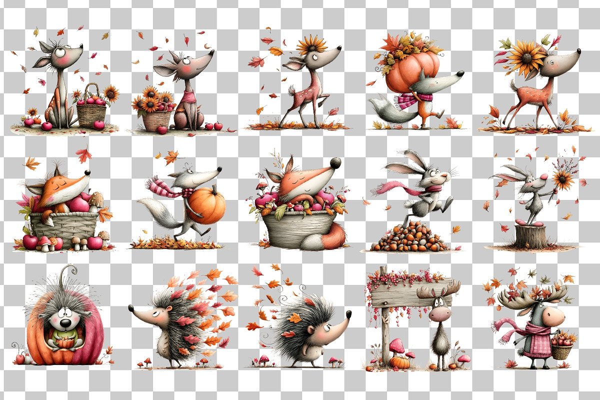 Woodland Fall Animals PNG Bundle, a Seasonal Illustration by Nicolle's Colorful Art (Photo 3 of 5)