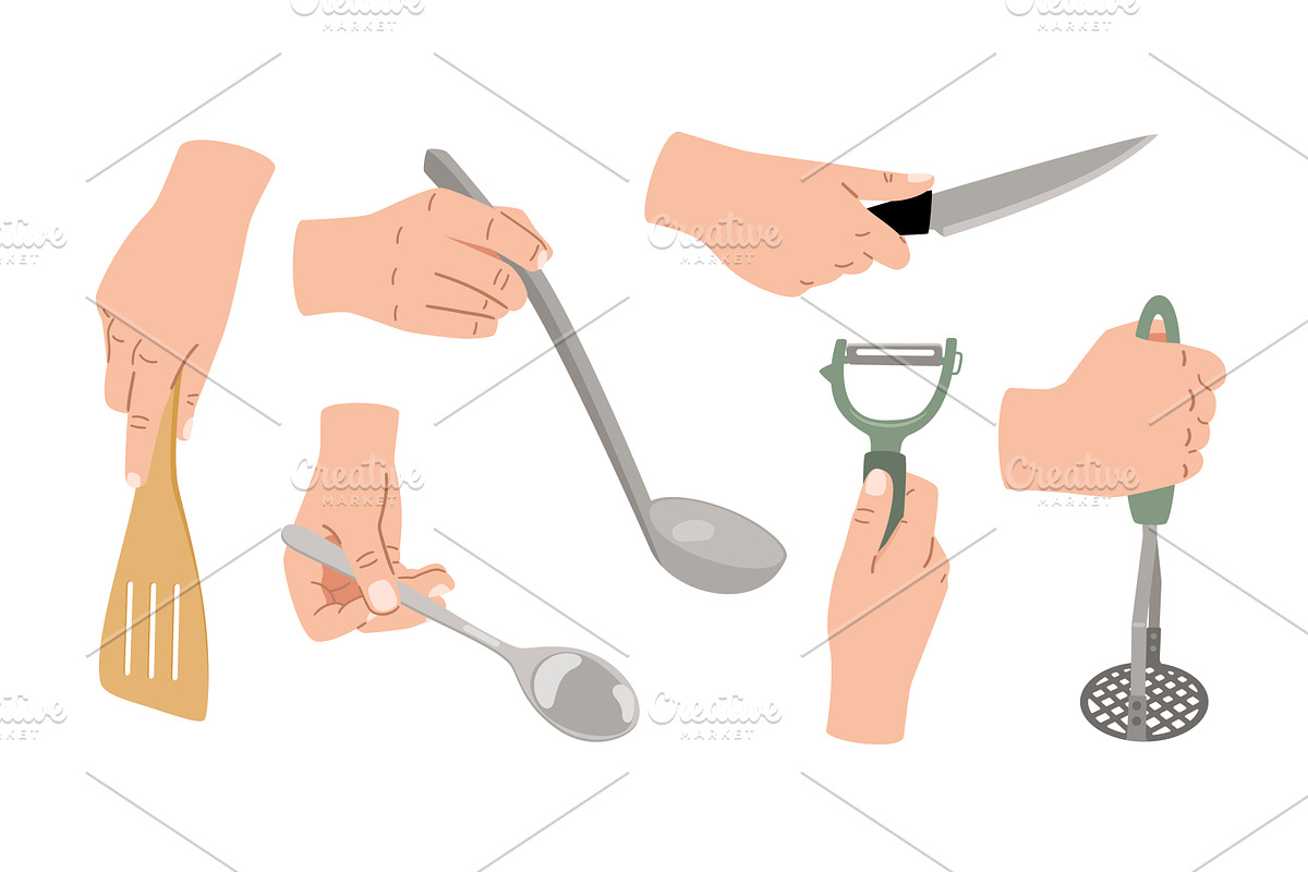 Hands holding kitchen utensils, a Food Illustration by Stock-Smart-Start