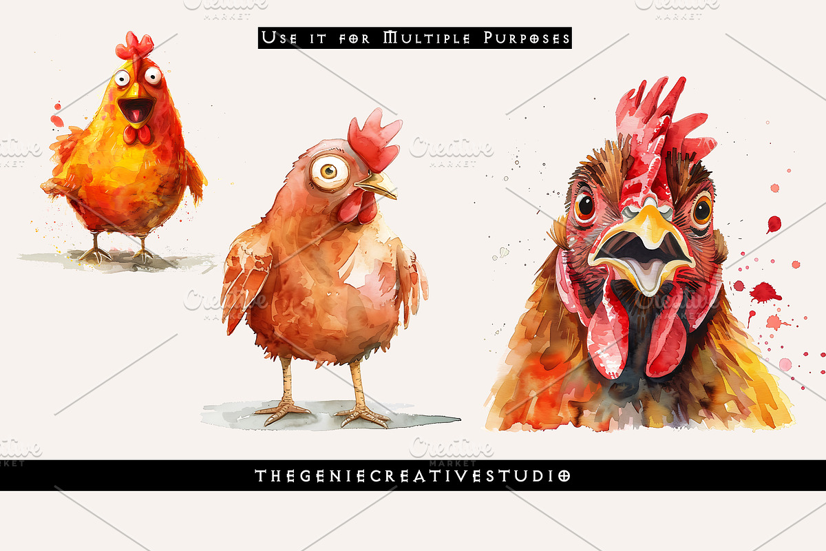 Funny Chicken PNG Clipart Set, an Animal Illustration by Geniecreativestudio (Photo 5 of 9)