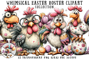 Whimsical Easter Roster Clipart, an Illustration by OK Design