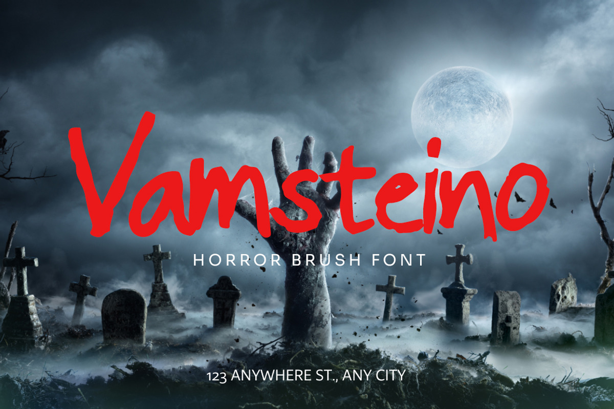 Vamsteino - Horror Brush Font, a Handwritten Font by Dhabee (Photo 1 of 8)