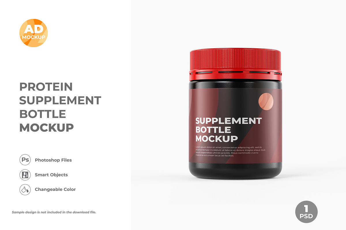 Supplement Jar Bottle Mockup (1PSD), a Packaging Mockup by Adstart (Photo 1 of 5)