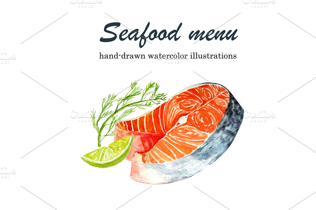 Watercolor image of seafood set, a Food Illustration by Elena Dorosh (Photo 2 of 5)