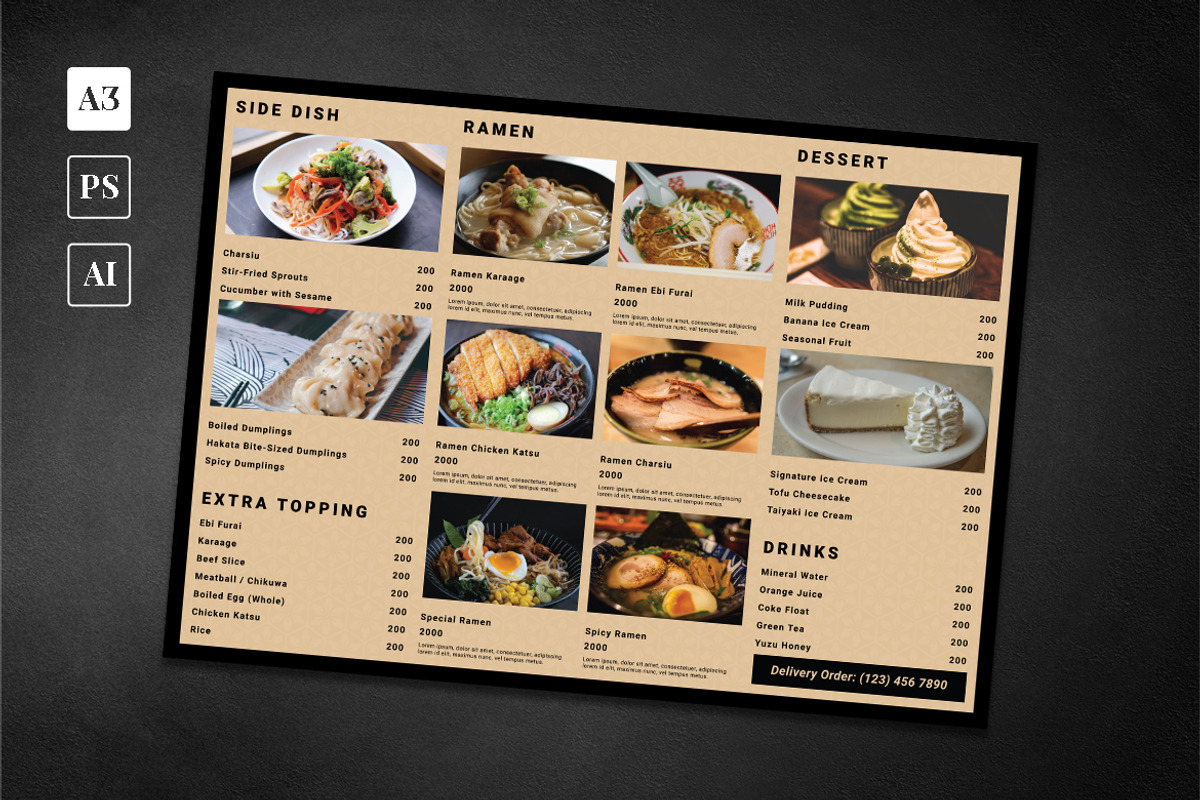 Simple Ramen Food Menu, a Print Template by The Savory Directors (Photo 1 of 3)