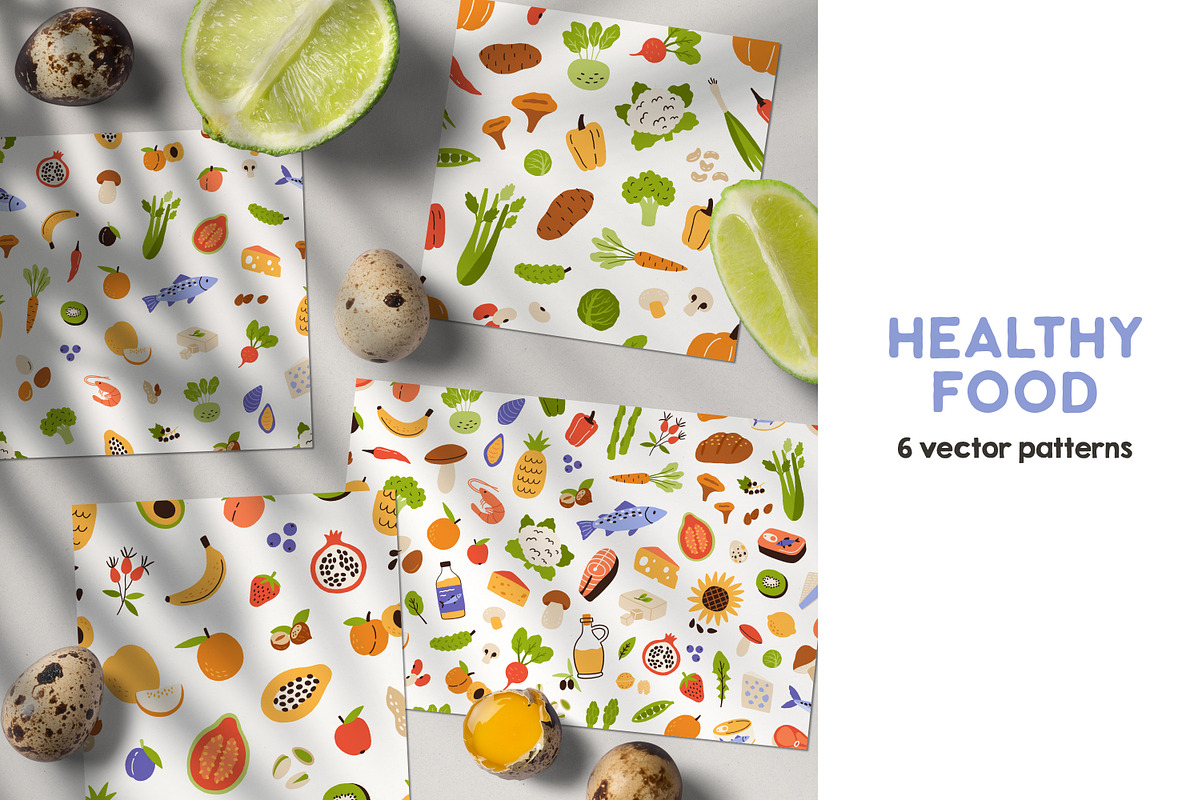 Healthy food seamless patterns, a Pattern Graphic by Good Studio (Photo 1 of 12)