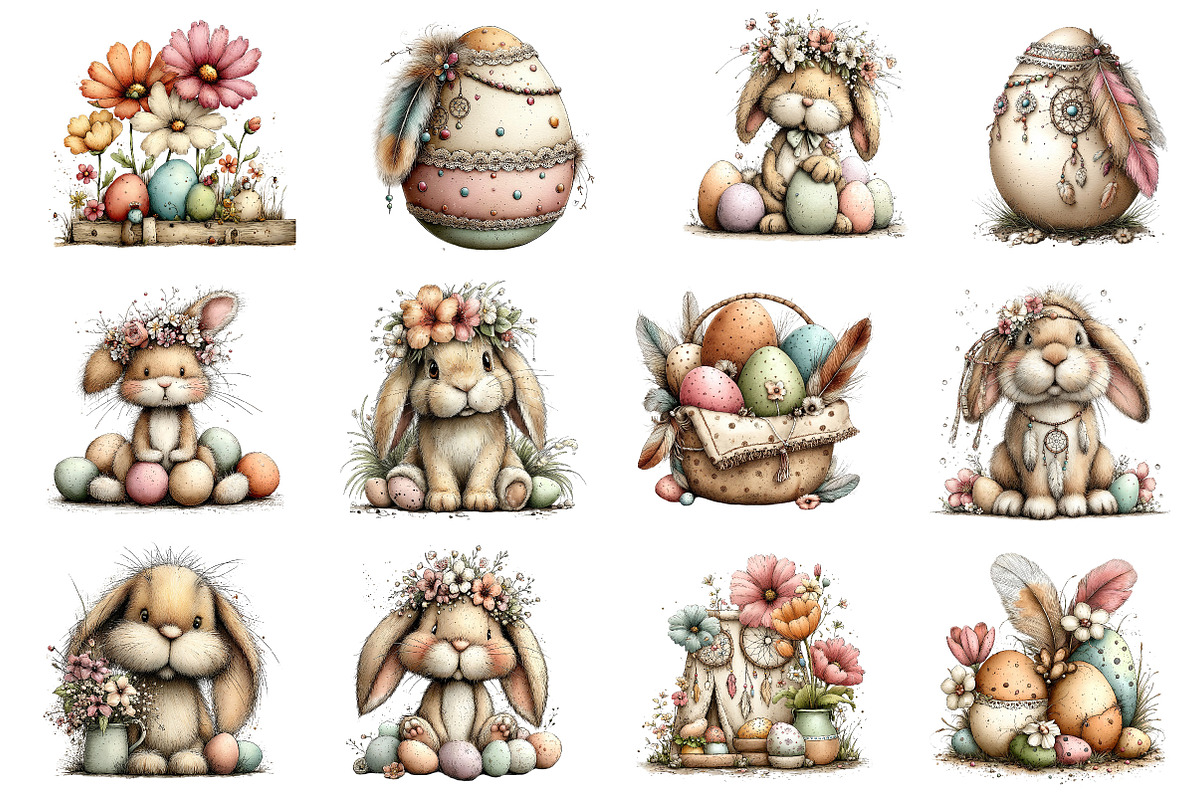 Boho Easter Watercolor Clipart, an Illustration by Dream Creation (Photo 3 of 5)