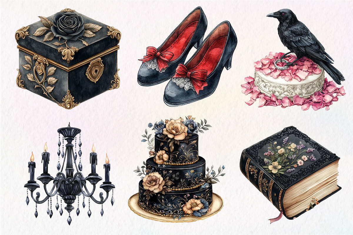 Watercolor Gothic Wedding Clipart, an Illustration by Dream Creation (Photo 2 of 7)