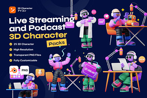 Live Streaming, Podcast 3D Character, a Characters & Person 3D Model by orenjidesign