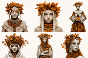 Surreal Art Autumn Girls Clipart, a Person Illustration by BusyDaydesign (Thumbnail 3 of 9)