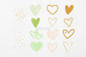 Green Watercolour Gold Glitter Heart