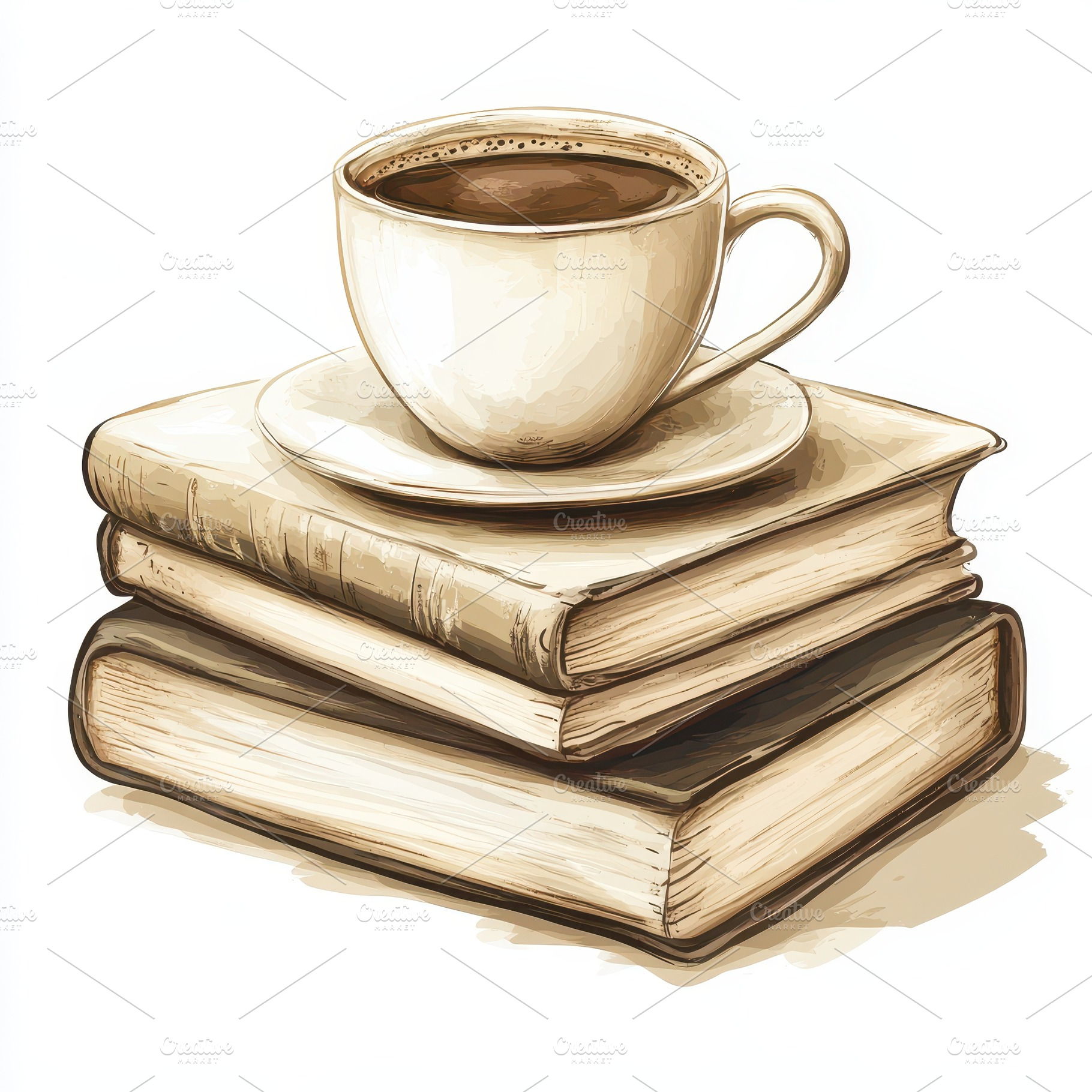 Coffee cup on a stack of old books C, an Abstract Photo by Pixeness Studio