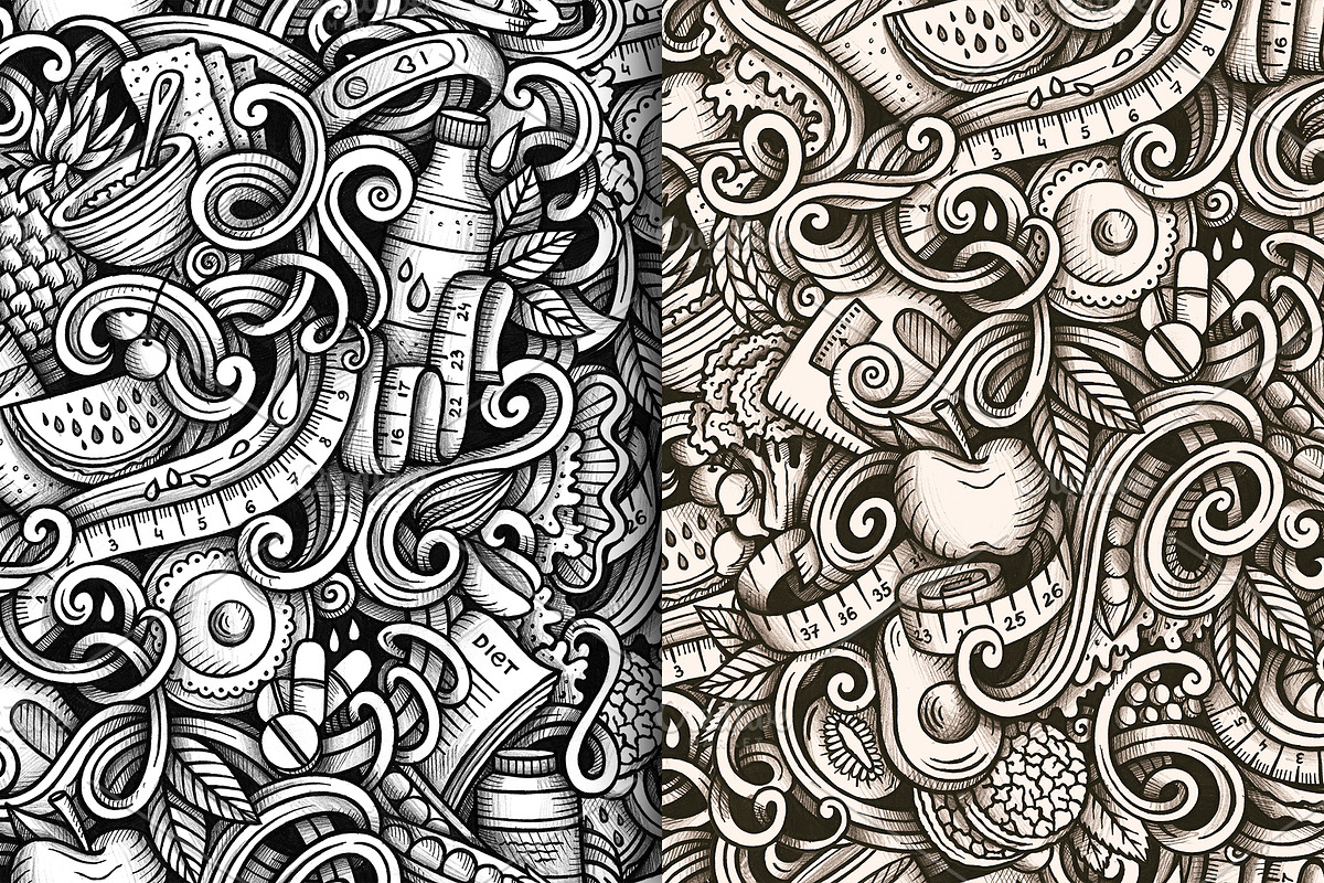 Diet Food Graphic Doodle Patterns, a Pattern Graphic by BALABOLKA (Photo 5 of 6)