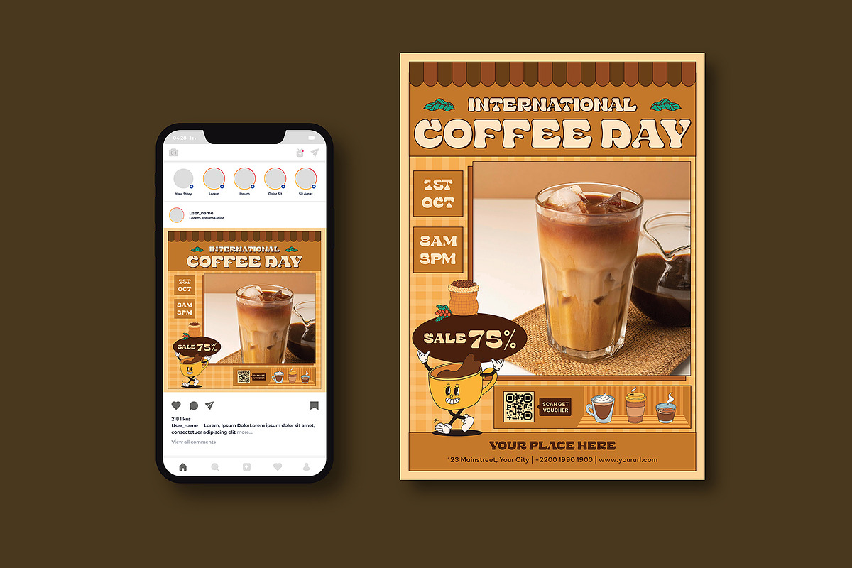 International Coffee Day Flyer, a Flyer Template by iDoodle Studio