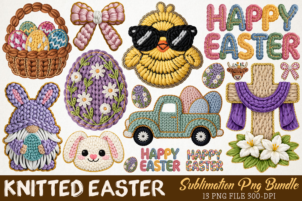 Knitted Easter Sublimation PNG Bundl, an Illustration by RobertsArt (Photo 1 of 9)