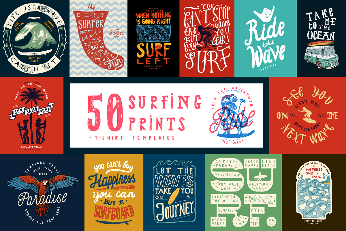 More Than 50 Surfing Prints Set, an Illustration by hand draw (Photo 1 of 5)