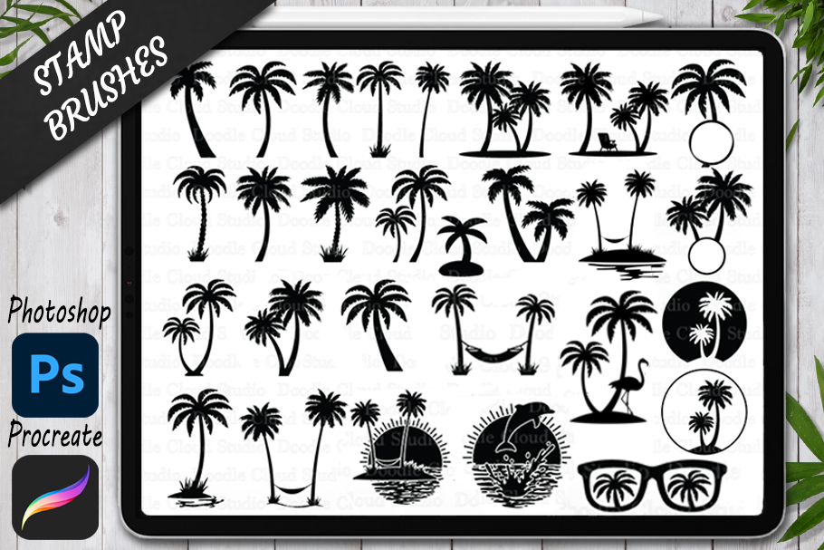 Procreate Palms Tree Stamps Brushes., a Brush Add-On by Doodle Cloud Studio