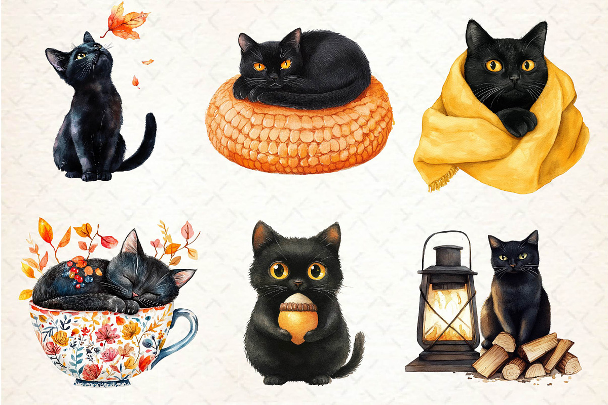 Fall Autumn Black Cat Clipart, an Illustration by Dream Creation (Photo 5 of 6)