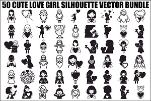 Cute Love Girl Silhouette Bundle, an Illustration by Designs_River
