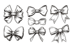 Gift Bows Isolated Clipart. Sketch