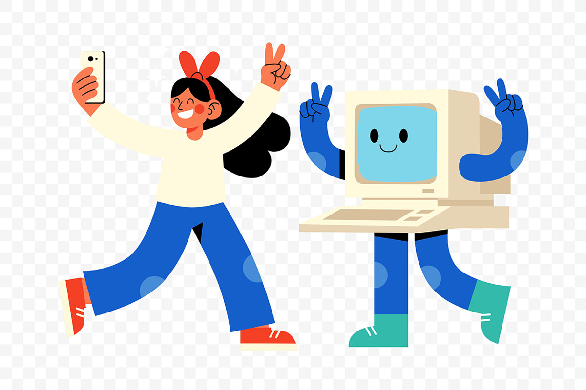 Cute Girl and Robot Selfie Pose, a Person Illustration by Partikusi Design (Photo 3 of 3)
