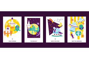 Space Science Cards Set. Flying